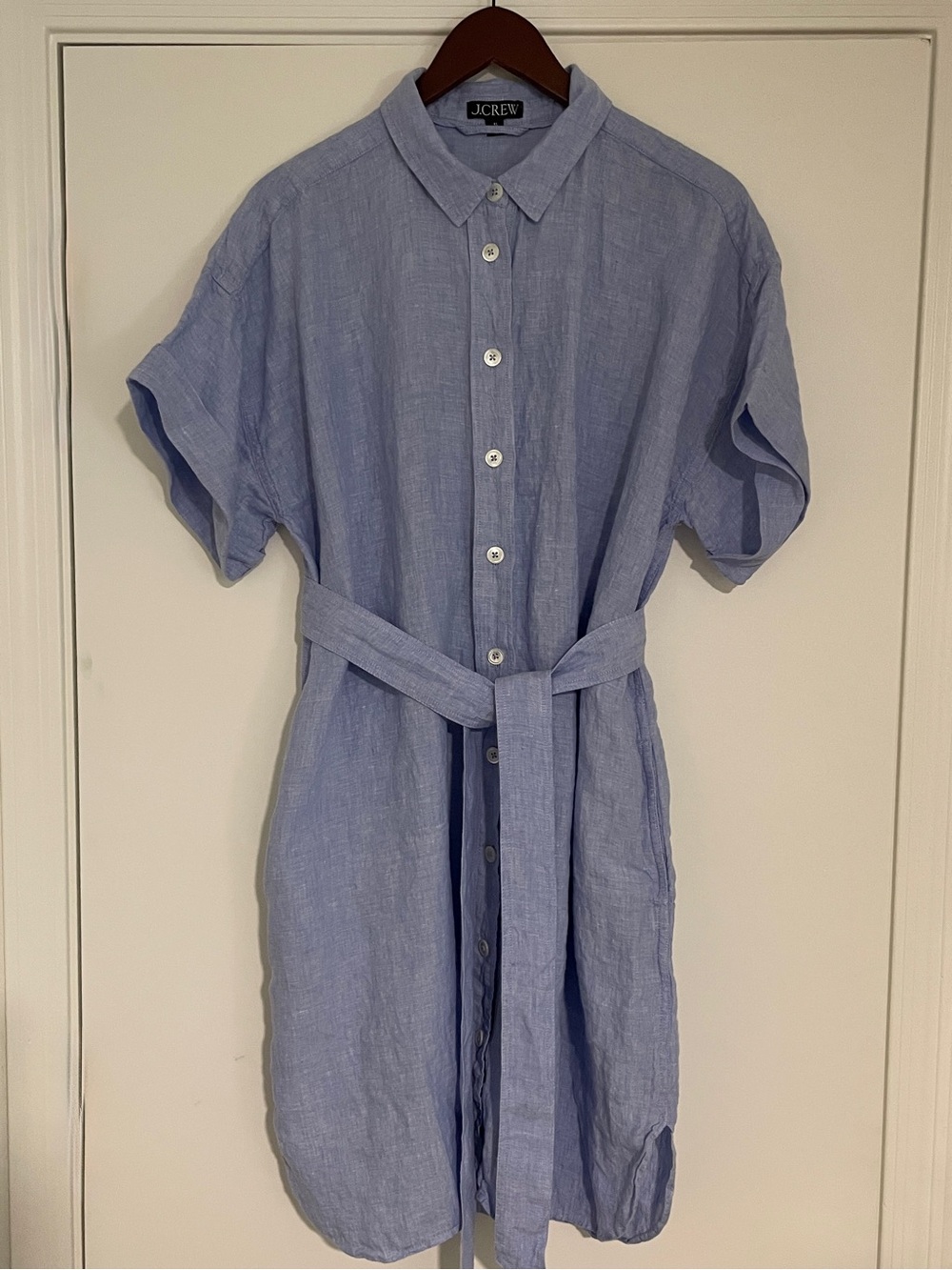 J.Crew Capitaine Light Blue Linen Tie-Waist Shirt Dress Women's XL - Picture 2 of 11